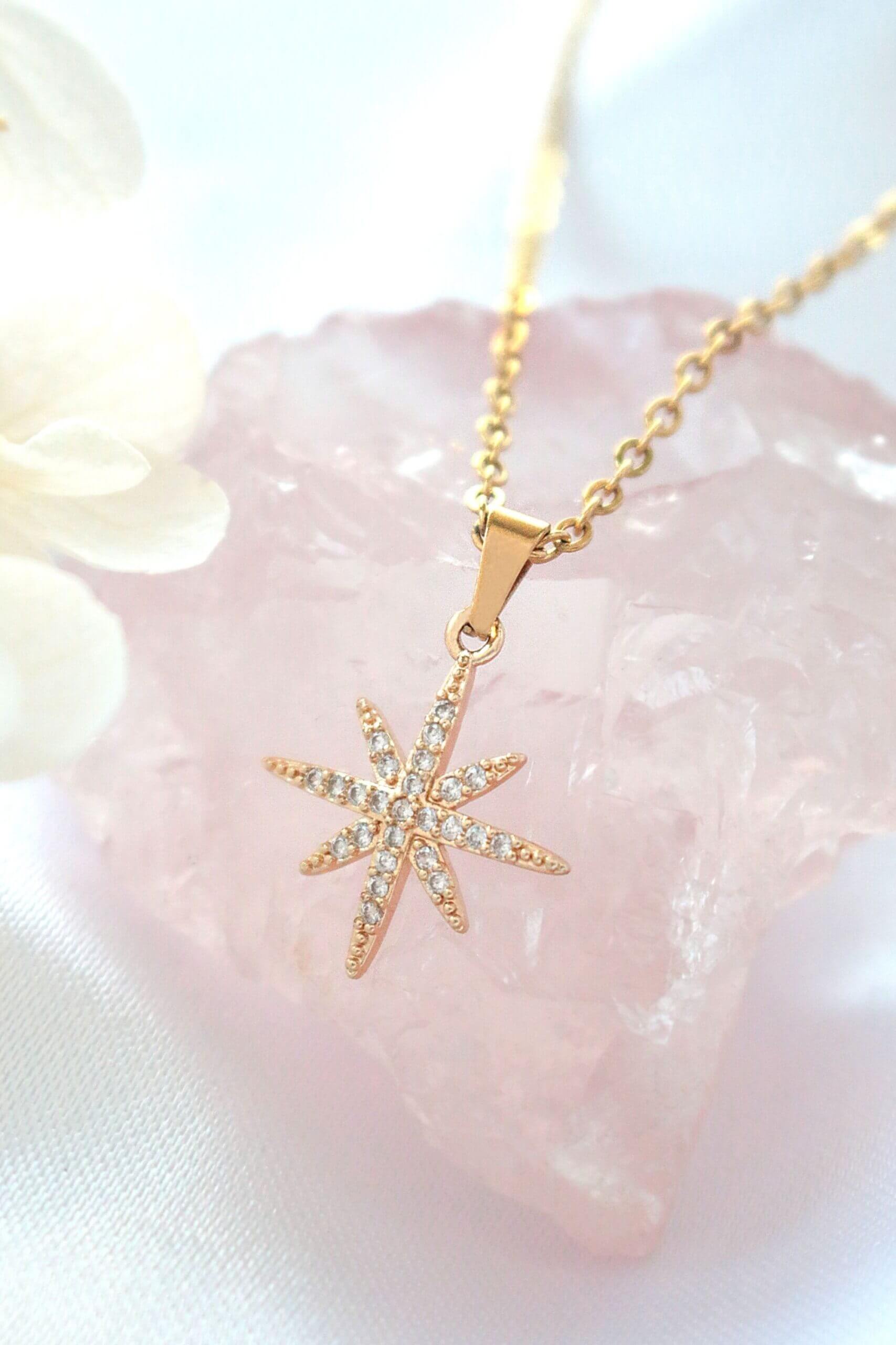 Collar Estrella Polar con Circonitas – Oro 24K